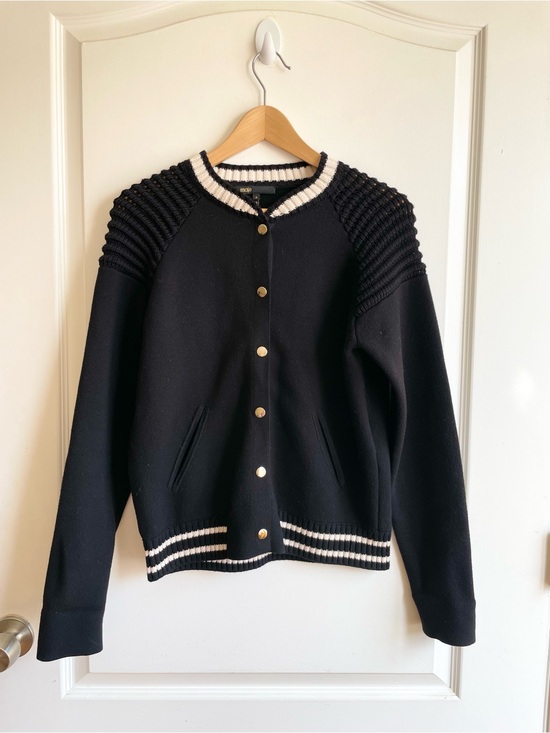 Maje Jackets & Blazers - Maje Womens Varsity Bomber Jacket Size 2 Sweater Cardigan Jacket Wool Blend